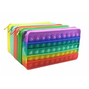 RTS 2021 new big capacity rainbow cute children kids plastic popping popit toy school push up silicone fidget pop it pencil case