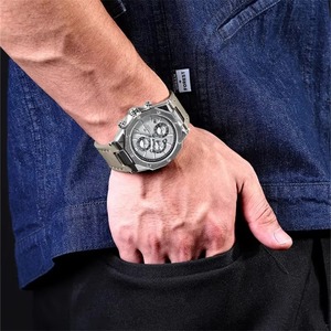 Drioshipping Auto Date Luminous <b>Hands</b> <b>Clock</b> Men Fashion Quartz Sport Waterproof Chronograph Genuine Leather Strap Wristwatch - Product Image 6