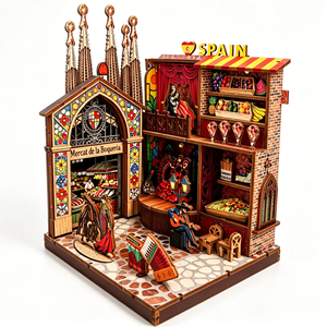 Kit de Rompecabezas de Madera DIY Miniatura BookNook Escena Urbana de España con Luz LED, Decoración para Estantería, Regalo para Adolescentes y Adultos, Alivio del Estrés - Product Image 1