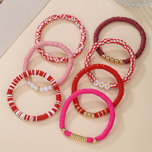 Colorful Multi Layer Polymer Clay <b>Beaded</b> <b>Bracelet</b> Heart Shape Stackable Jewelry Set For Women Men Party Fashion Accessory - Product Image 3