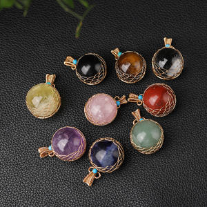 Grosir bola kristal alami liontin kalung buatan tangan kawat dibungkus mentah batu dipoles liontin untuk hadiah memberikan - Product Image 4