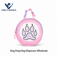 Distributeur de sacs à déjections circulaire à motif patte de chien avec fermeture éclair et poignée de transport – Support pour sacs à déjections pour promenades en extérieur