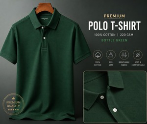 Premium <b>Men's</b> <b>Polo</b> <b>Shirt</b> 100% Cotton Bottle <b>Green</b> Short Sleeve Breathable Knitted Solid Color classic Fit - Product Image 3