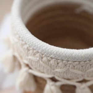 <span class=keywords><strong>Cesta</strong></span> de Almacenamiento de Macramé con Logotipo Personalizado, Organizador Tejido de Cuerda de Algodón Pequeño para Brochas de Maquillaje, Mini <span class=keywords><strong>Cesta</strong></span> Decorativa con Borlas - Product Image 6