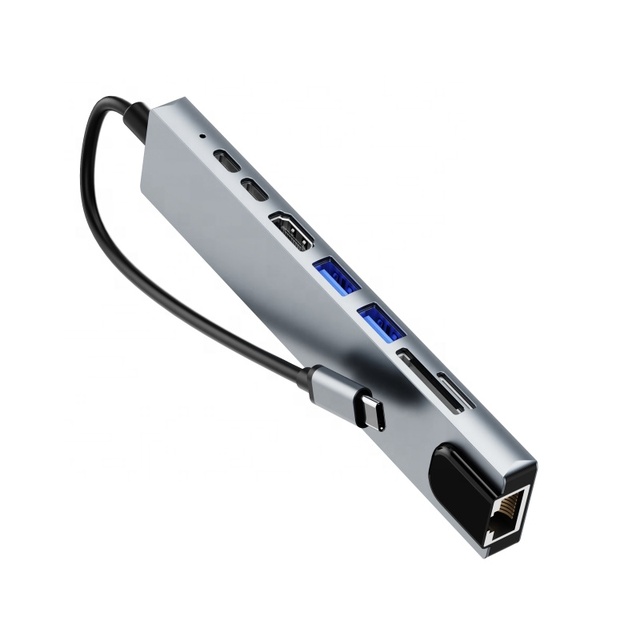 Laptop Docking Station for Macbook Pro USB C Hub 8in1 USB Hubs 3.0 Ethernet Charge RJ45 PD Type C Adapter