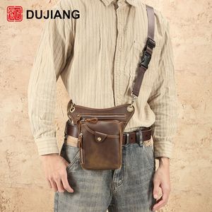Sac bandoulière homme Dujiang en cuir Crazy Horse, sac banane multifonctionnel pour activités de plein air et équitation, pochette pour téléphone - Product Image 1