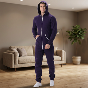 100% Cotton Breathable Fleece Hooded Pajamas <b>Jumpsuits</b> <b>for</b> <b>Men</b> - Product Image 3