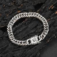 Chaîne cubaine de 9 mm en acier inoxydable argenté, bracelet pour homme fait main, grande taille