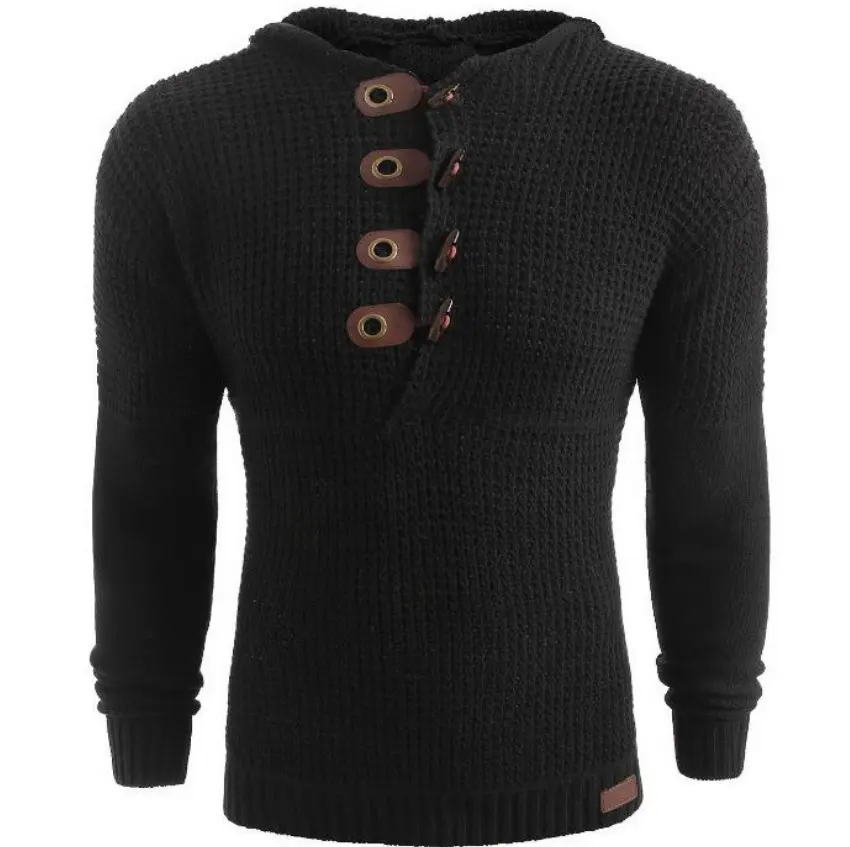 Amazonホット販売Men長袖固体ダブルブレスト付きセーター卸売価格
