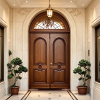 Portes d'entrée extérieures à double battant en teck massif, portes principales modernes américaines à arche ronde pour maisons