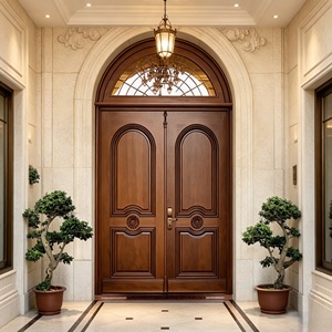 Portes d'entrée extérieures à double battant en teck massif, portes principales modernes américaines à arche ronde pour maisons - Product Image 3