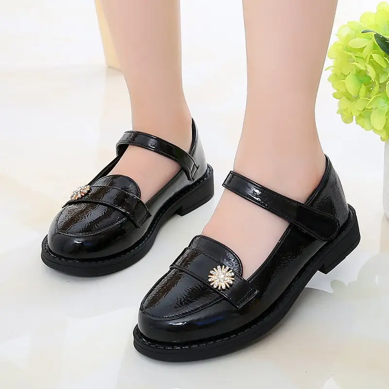 Frühling und Herbst Prinzessin Kinder kleid Schuhe Mädchen schwarz PU Leder Uniform Schuhe