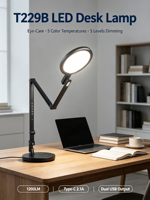 Lampe de lecture à spectre complet Ra 70 avec 5 températures de couleur, minuterie, bras flexible et pliable pour bureau et étude