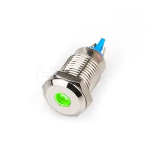 Borne à broche ip67 point à tête ronde plate 12mm led panneau lumineux indicateur métallique étanche lampe de signalisation métallique