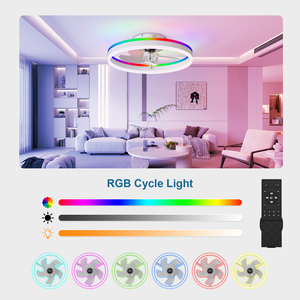 19.7" RGB Flush Mount Ceiling <b>Fan</b> with Light, 6-Speed Reversible Low Profile <b>Fan</b> with <b>Remote</b> & APP for Bedroom, White - Product Image 4