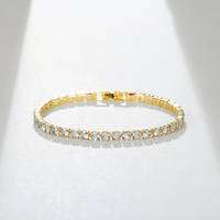 Mode Bracelet Tennis Plaqué Or 18K Laiton Diamant de Laboratoire Zircon Moissanite Bijoux Femme Homme 3mm 4mm 5mm