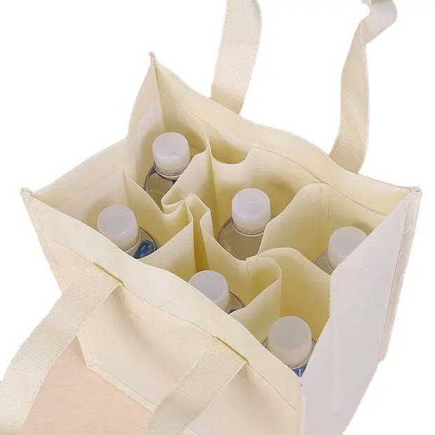 Heavy duty customize reusable divided 4 6 bottles holder carrier non woven wine recycle logo gift bag for wine bottles