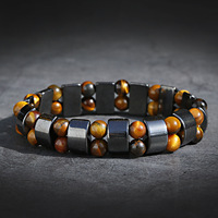 Pulsera trenzada de dos capas para hombre y mujer, 8mm, Ojo de Tigre, piedra, hematita, cuentas, joyería
