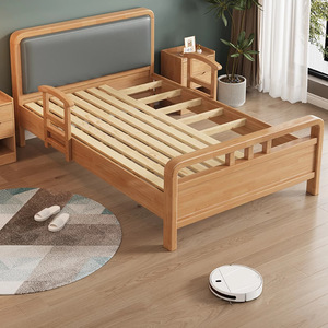 Lit en bois massif avec barrière de sécurité, lit d'accompagnement simple pour personnes âgées, utilisation en chambre à coucher - Product Image 2