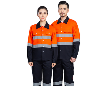 Ensemble de vêtements de travail de chantier de construction vêtements de sécurité réfléchissants jaune fluorescent orange avec <span class=keywords><strong>bandes</strong></span> de protection du travail en coton - Product Image 1
