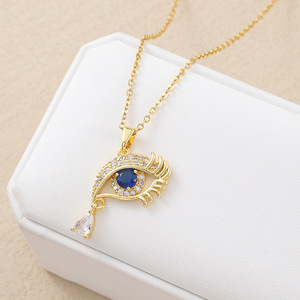 Collares de Moda con Cristales, Ojos Grandes, Lágrimas y Pestañas Largas para Mujer, Cadena para Suéter, Joyería - Product Image 2