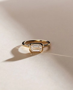 <b>Dainty</b> Ethnic Moissanite Emerald Cut Diamond Prong Setting 14K Yellow <b>Gold</b> Engagement Wedding Anniversary Party Gift IGI - Product Image 1