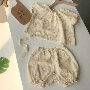 Ensemble de shorts pour filles en coton fleuri, deux pièces, vêtements pour bébés coréens, tenue d'été - Product Image 3