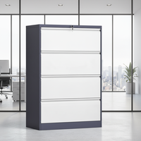 Armoire de rangement compacte en acier avec serrure, unité d'archives de type tiroir en métal pour bureau, style panneau en bois pour le rangement de bureau