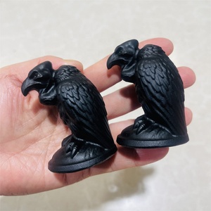 Sculpture d'animal en cristal en gros, obsidienne noire sculptée, vautour pour la décoration - Product Image 4