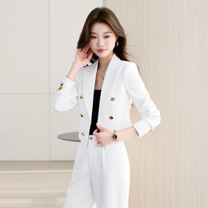 Women's Black Suit Set Full Sleeve Wide Leg Trousers Anti-Wrinkle Casual Commuting Interview Formal Wear - Product Image 3