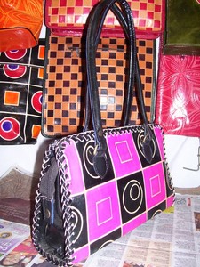 <b>Leather</b> Clutch Handbag Bohemian Geometric Pattern <b>String</b> Closure Lowellcraft Women Large - Product Image 6