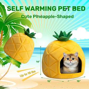 Nueva cama para mascotas autocalentable en forma de piña de felpa con cojín lavable extraíble y fondo antideslizante para gatos de interior y perros pequeños - Product Image 3
