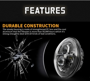 Phare de moto LED rond DOT de 7 pouces pour <span class=keywords><strong>Harley</strong></span> <span class=keywords><strong>Davidson</strong></span> Accessoires Fat Boy Road King <span class=keywords><strong>Electra</strong></span>/Street <span class=keywords><strong>Glide</strong></span> Softail Parts - Product Image 2