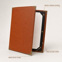 Porte-menu en cuir PU marron expresso, porte-menu avec cadre doré pour restaurant, bar, liste des vins, avec rivets