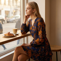 Robe de soirée vintage florale 2026 élégante à manches longues, taille nouée et ourlet à volants, vente en gros OEM