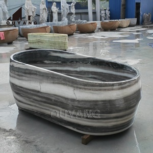 Baignoire autoportante en marbre noir sculpté, style italien, design moderne QUYANG, décoration d'hôtel, pierre naturelle. - Product Image 3