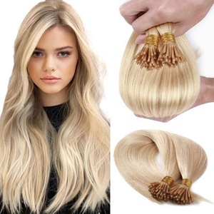Extensions de cheveux indiennes Remy ondulées et bouclées gris argent Amygirl, I-Tip, double trame, sans perte - Product Image 1