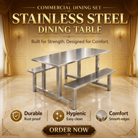 Ensemble table et bancs en acier inoxydable, ensemble de salle à manger intégré pour cantine commerciale, table robuste pour restaurant scolaire et salle à manger