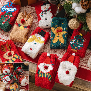 क्रिसमस मोजे महिलाओं सर्दियों मोटी गर्म कोरल फ्लेक्स नींद ईल्क स्नोमैन क्रिसमस ट्री मध्य-ट्यूब मोजे लाल मोजे - Product Image 2