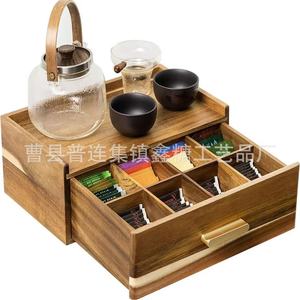 Wooden Tea Bag <b>Storage</b> <b>Box</b> <b>Drawer</b> Style Compartmentalized Acacia Wood Gift <b>Box</b> With Dividers Moisture Proof - Product Image 5