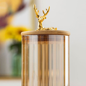 Pot à épices en verre doré à thème cerf, couleur ambre, avec couvercle en bois, récipient de rangement pour la cuisine, pour le thé et les fruits secs - Product Image 4