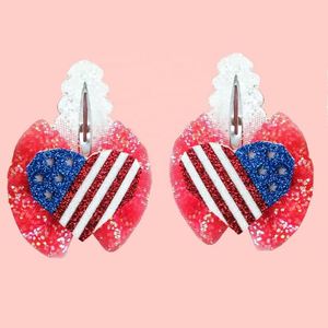 2025 Día DE LA Independencia Estados Unidos dibujos animados brillo tela pinzas para el cabello fieltro horquilla colorido lentejuelas rojo azul para fiesta talla única - Product Image 1