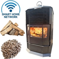 Poêle à granulés de bois et à bois de chauffage intelligent à commande Wi-Fi, double combustible, chauffage automatique, 97 % d'efficacité, écologique pour le chauffage domestique