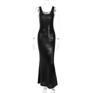 Vintage Femme Sexy Femme Casual U-cou Slim Fit Fente Solide Couleur Jarretelles Robes Vêtements - Product Image 4