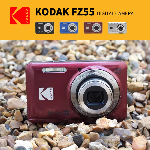 KODAK PIXPRO FZ55-RD 16MP Digital Camera 5X Optical Zoom 28mm Wide Angle 1080P Full HD Video 2.7" LCD Vlogging Camera