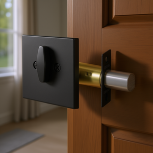 Serratura a cilindro singolo con design quadrato nero opaco, modello in ottone D0100X3R462 per porta - Product Image 2