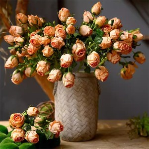 Bouquets de roses artificielles vintage orange au toucher réel pour une décoration esthétique de la pièce et de la ferme - Product Image 1