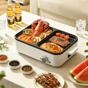 เตาปิ้งย่างอเนกประสงค์และหม้อไฟแบบรวม - แบบถอดได้ ใช้ไฟฟ้าสำหรับบ้าน พร้อมเตาควบคุมอุณหภูมิแบบกลไก หม้อสำหรับทำอาหารปาร์ตี้ - Product Image 4