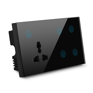 Tuya wifi thông minh 4 gang 10A treo tường chuyển đổi ánh sáng + 1 phổ ổ cắm kính cảm ứng Bảng điều chỉnh 5 cửa hàng Thiết bị chuyển mạch 147mm - Product Image 1