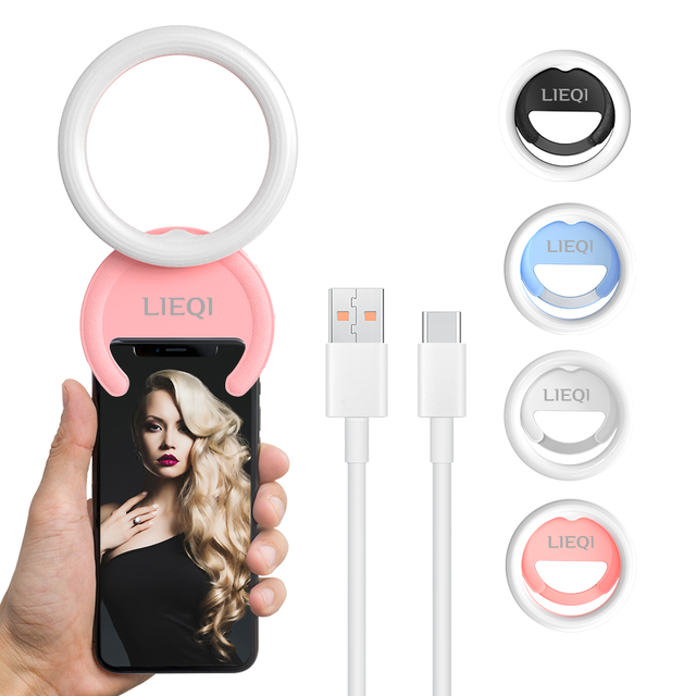 LIEQI Clip on Selfie Ring Light Rechargeable Battery with 40 LED for Smart Phone Camera Round Shape